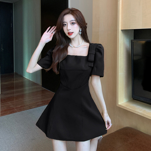 Bow tie high waist thin black skirt dress summer