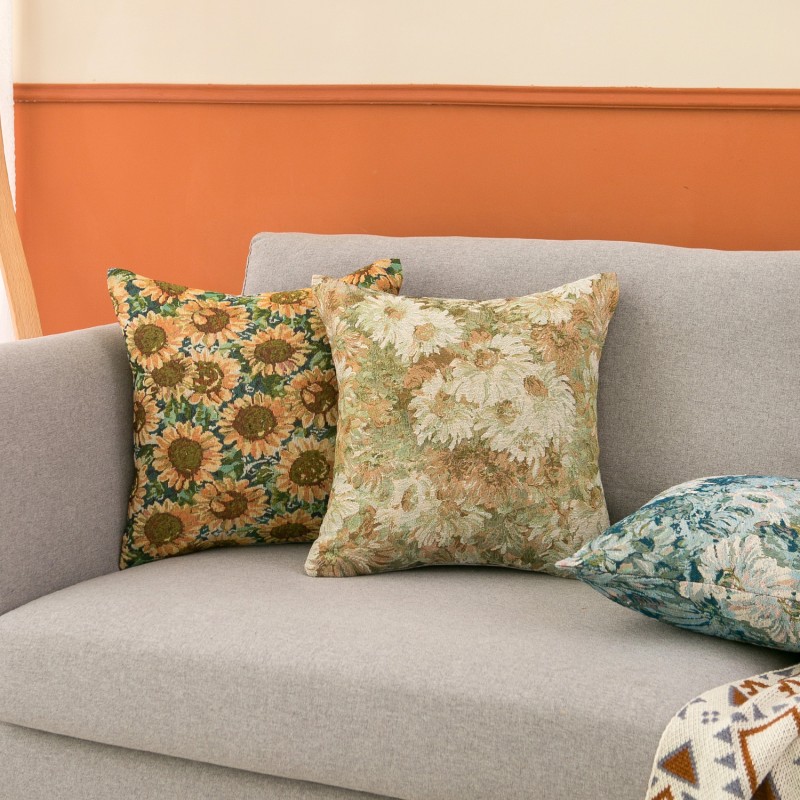 美式复古油画莫奈棉麻抱枕套靠枕背垫不含芯布艺沙发飘窗正长方形