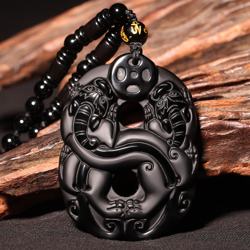 黑曜石双貔貅吊坠男女平安扣皮休挂件