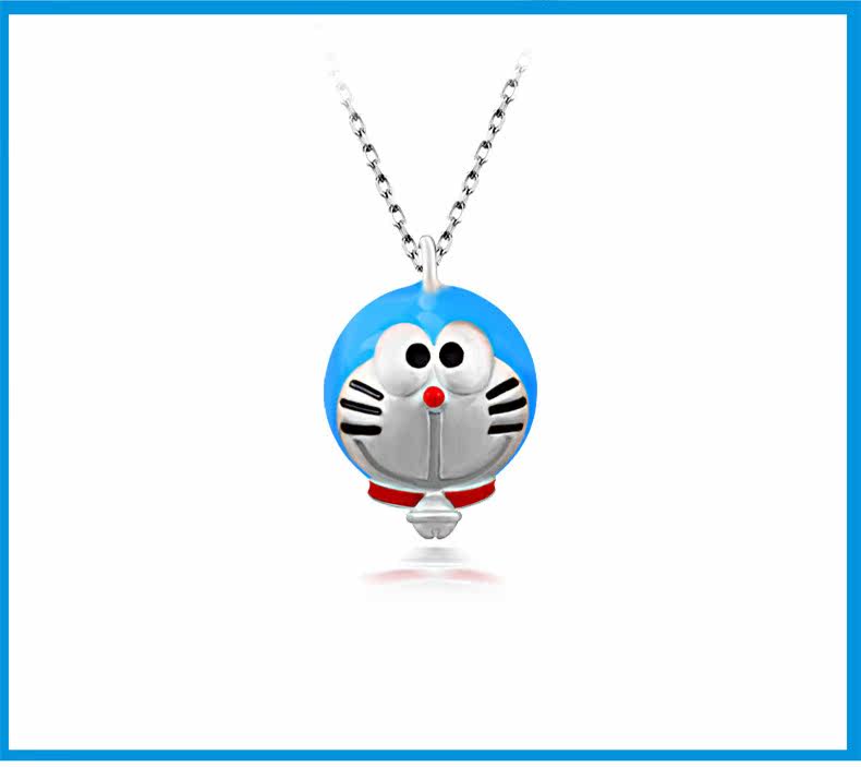 s925纯银可爱卡通机器猫项链哆啦a梦叮当吊坠蓝胖子伴我同行同款 - 雪