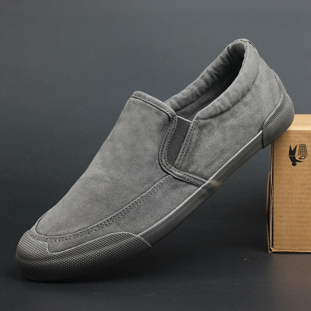 一步赢韩版潮低帮帆布鞋男鞋一脚蹬懒人鞋男百搭休闲板鞋男士布鞋