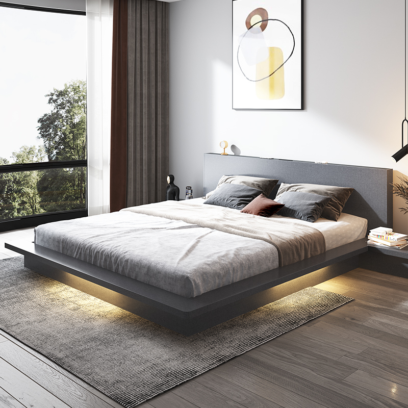 北欧双人床日式榻榻米床主卧地台床现代简约公主婚床卧室落地矮床