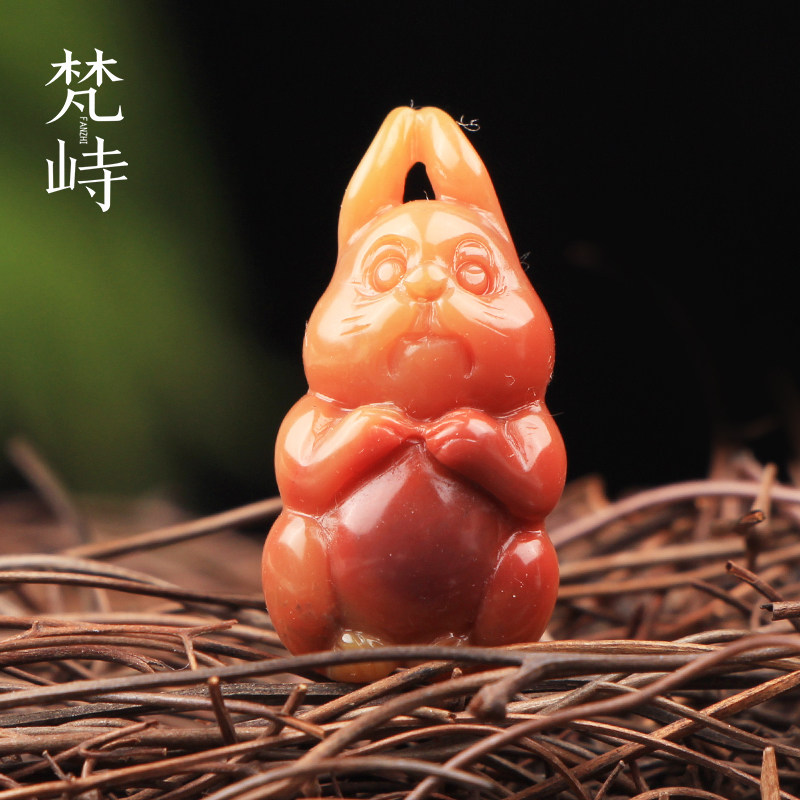 梵峙天然盐源玛瑙生肖兔子吊坠挂件萌兔