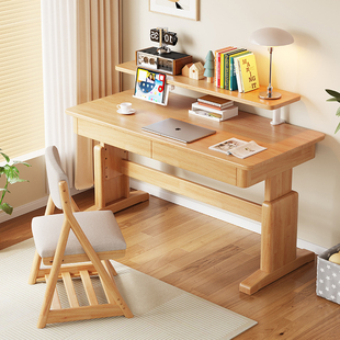 实木儿童学习桌可升降课桌椅中小学生书桌家用卧室简约原木写字桌