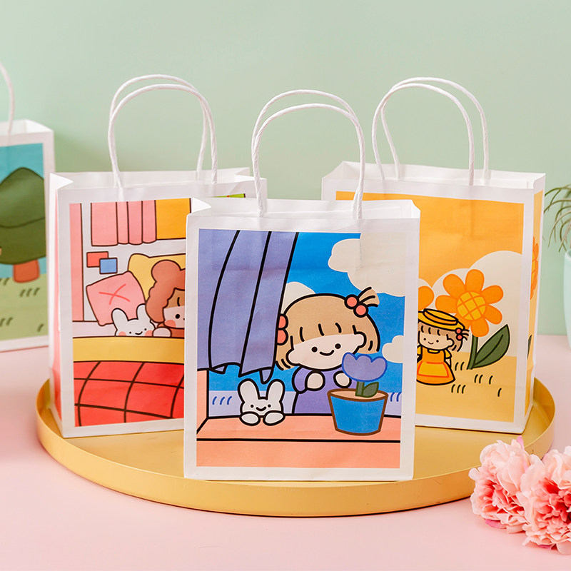 儿童_礼品袋ins风卡通手提袋纸袋可爱清新儿童生日礼物袋小号包装袋子
