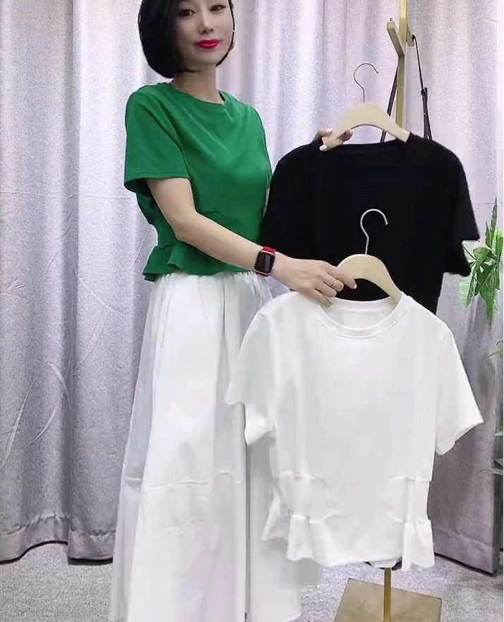2024女装新款纯棉T恤短袖夏季设计感洋气小个子高腰短款上衣体恤