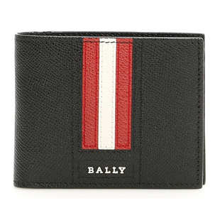 Bally/巴利男包男士黑色牛皮压纹条纹对折时尚短款钱包 6224892