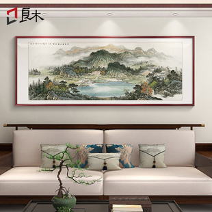 西墙客厅挂画中式沙发背景墙装饰画聚宝盆山水国画办公室风景壁画