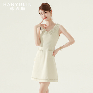 韩语琳法式连衣裙女2024新款夏季气质收腰显瘦高级感小香风短裙子
