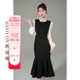 韩语琳法式长袖连衣裙2024新款女春季高级感气质鱼尾裙黑色裙子