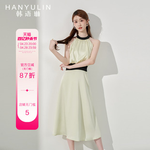 韩语琳挂脖连衣裙女夏季2024新款高级感气质显瘦法式小众设计裙子