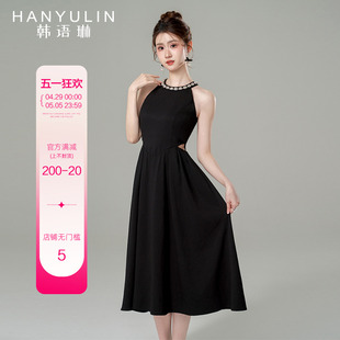 高级感连衣裙女夏季2024年新款小众设计气质收腰黑色修身显瘦长裙