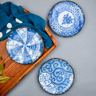 陶瓷浅盘子家用平盘个性创意平碟子寿司日式釉下彩餐具蒸碟圆形