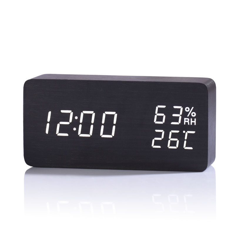 温湿度计时尚创意闹钟led夜光电子钟表静音床头座钟学生台钟