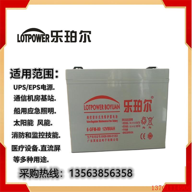 乐珀尔蓄电池6-GFM-80铅酸性 乐珀尔12V80AH太阳能 UPS电源直流屏