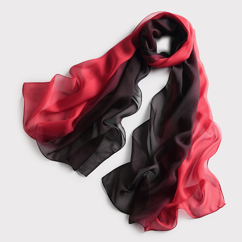 杭州桑蚕丝丝巾百搭夏长款围巾春秋渐变春季纱