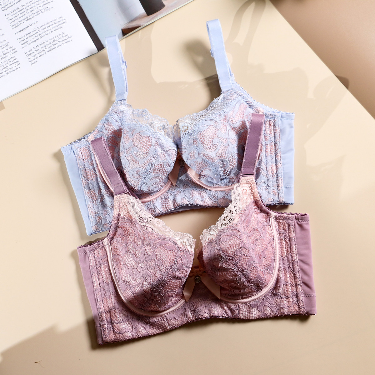 美容院软钢圈塑形内衣女聚拢调整型薄款大码收副乳防下垂上托文胸