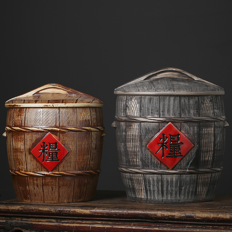 景德镇陶瓷米缸带盖面粉缸家用10斤20斤30装米桶防潮防虫储物罐