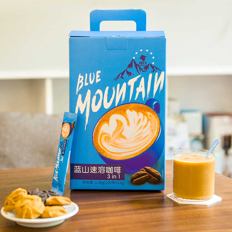 摩氏咖啡蓝山咖啡特浓提神顺滑咖啡速溶三合一100条包装