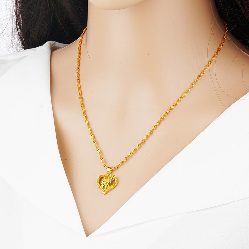 香港黄金项链女9999真金项链吊坠时尚百搭水波链送老婆送女友礼品