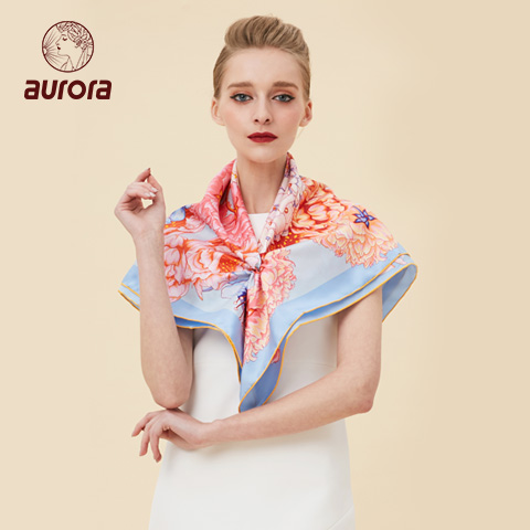 奥罗拉丝巾b1-108绣球花aurora高端真丝方巾女百搭丝绸围巾桑蚕丝