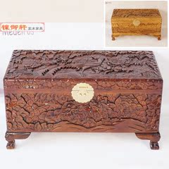 香樟木箱子 手工雕花百鸟朝凤小号樟木箱衣箱字画箱 古典实木箱子