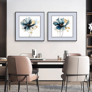 2024新款餐厅装饰画现代简约抽象花卉餐桌挂画歺厅两联壁画饭厅画