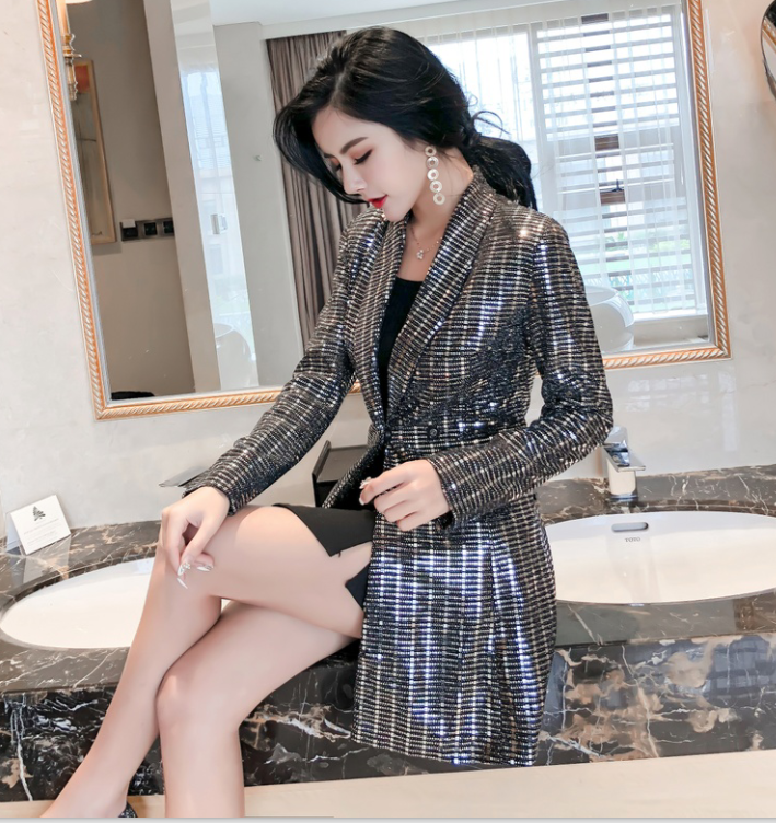2019春秋新款女装韩版亮片西服中长款修身显瘦网红小西装短款外套在类目 女装/女士精品, 西装中 - 来自Buy2taobao.com提供专业的淘宝代购服务