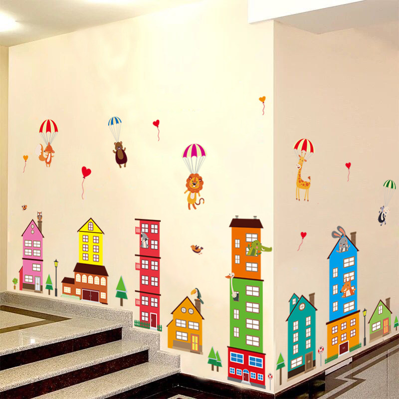儿童房卡通城堡装饰品墙贴纸可爱卧室幼儿园走廊自粘防水墙纸贴画