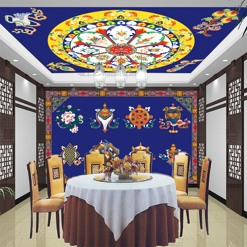 藏族风格背景壁纸名族特色壁画墙纸定制藏式客厅电视墙装饰背景画