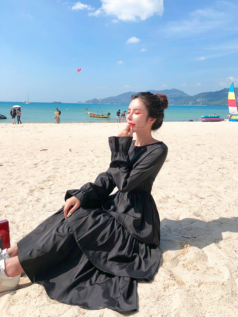 实拍 韩版新款海边度假蛋糕裙连衣裙