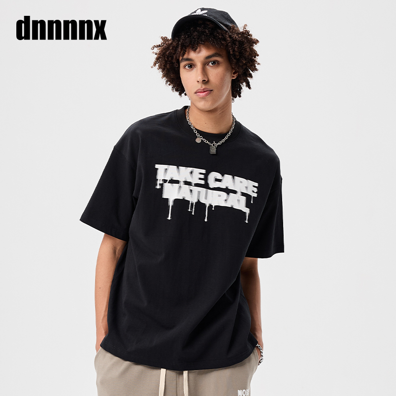 dnnnnx潮牌男装夏季短袖T恤动态模糊字母潮流个性时尚纯棉T恤衫