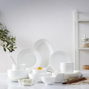 56头高档骨瓷餐具碗碟套装 中式简约家用碗盘筷子勺子白色陶瓷器