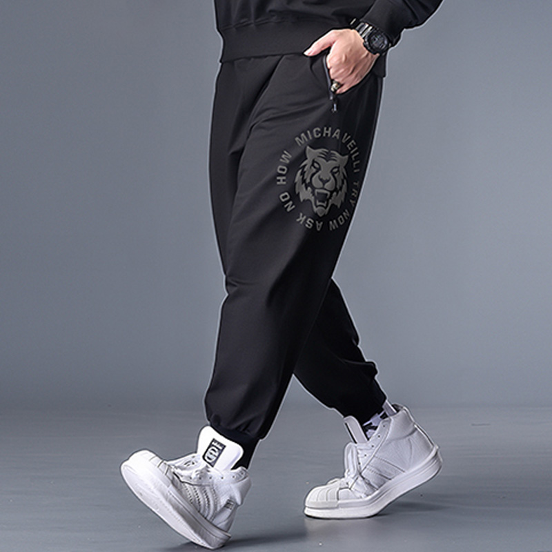 胖人大码运动裤男春秋款宽松束脚休闲长裤加肥加大男裤子潮牌卫裤