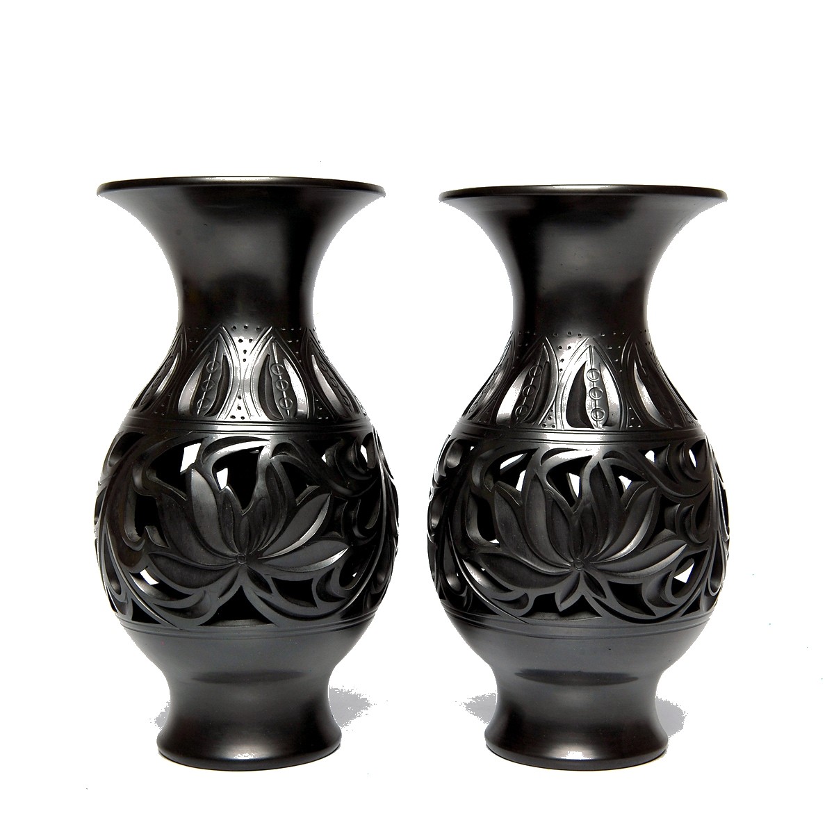 【直供】中国黑陶工艺美术大师 刘德功 手工作品《琵琶瓶》一对