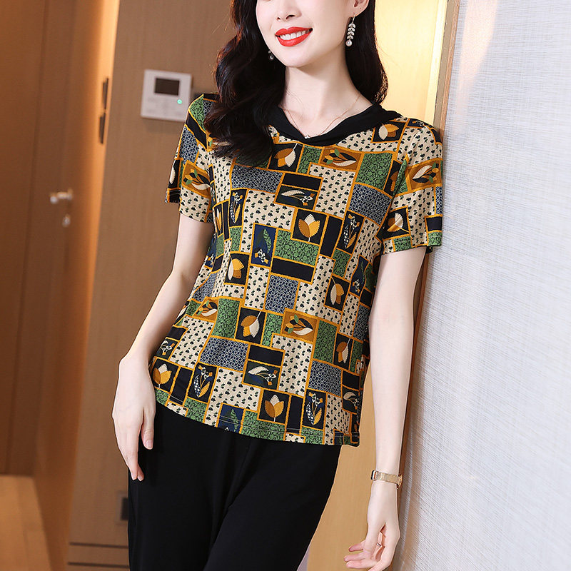 意冉真丝短袖上衣女双面针织连帽杭州桑蚕丝高级感贵夫人上装t恤