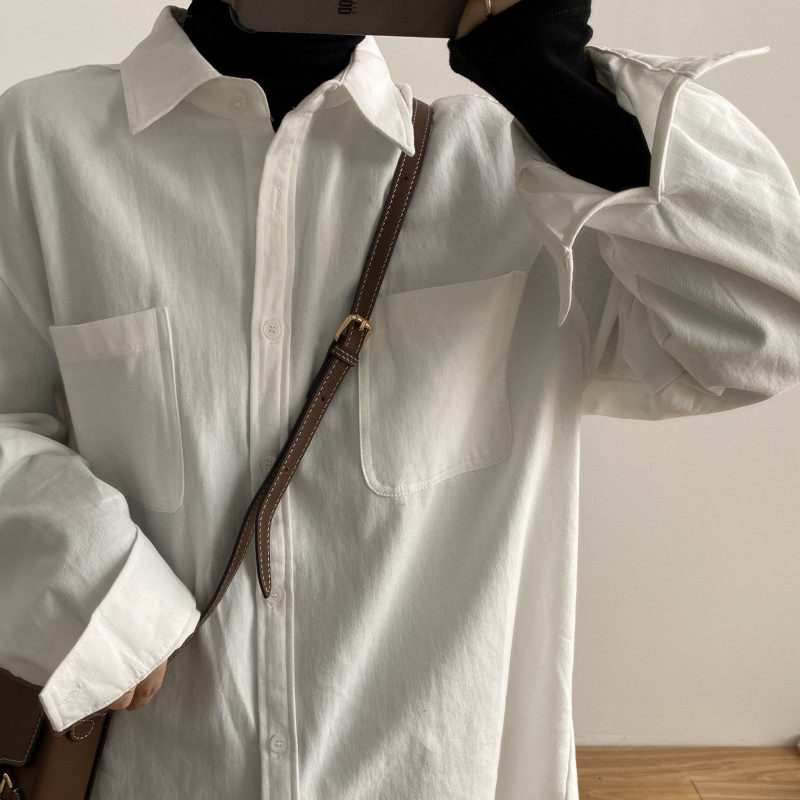 木品加厚磨毛长袖白衬衫女春季韩版内搭叠穿时髦百搭宽松休闲衬衣