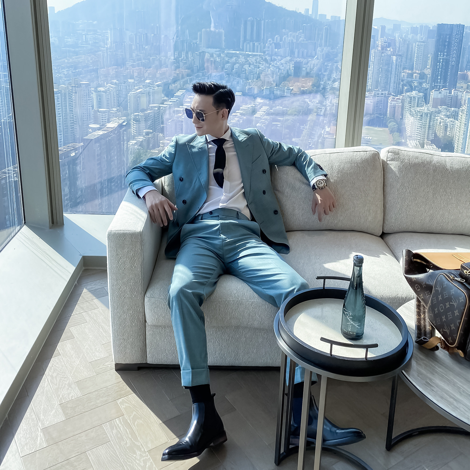 daioethan原创设计大牌男双排西装高级配色修身纯色西服套装