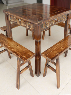 实木餐桌椅组合饭店正方形明清仿古方桌面馆家用四方桌中式八仙桌