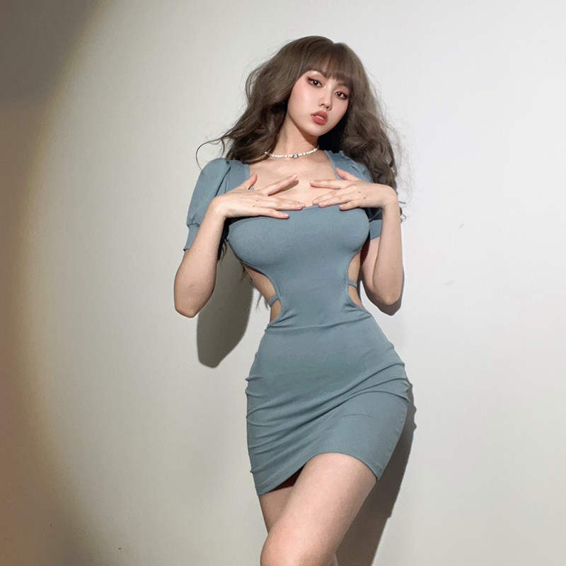 sisjuly#法式设计甜酷辣妹连衣裙女 网红夜店风露腰性感蹦迪裙子