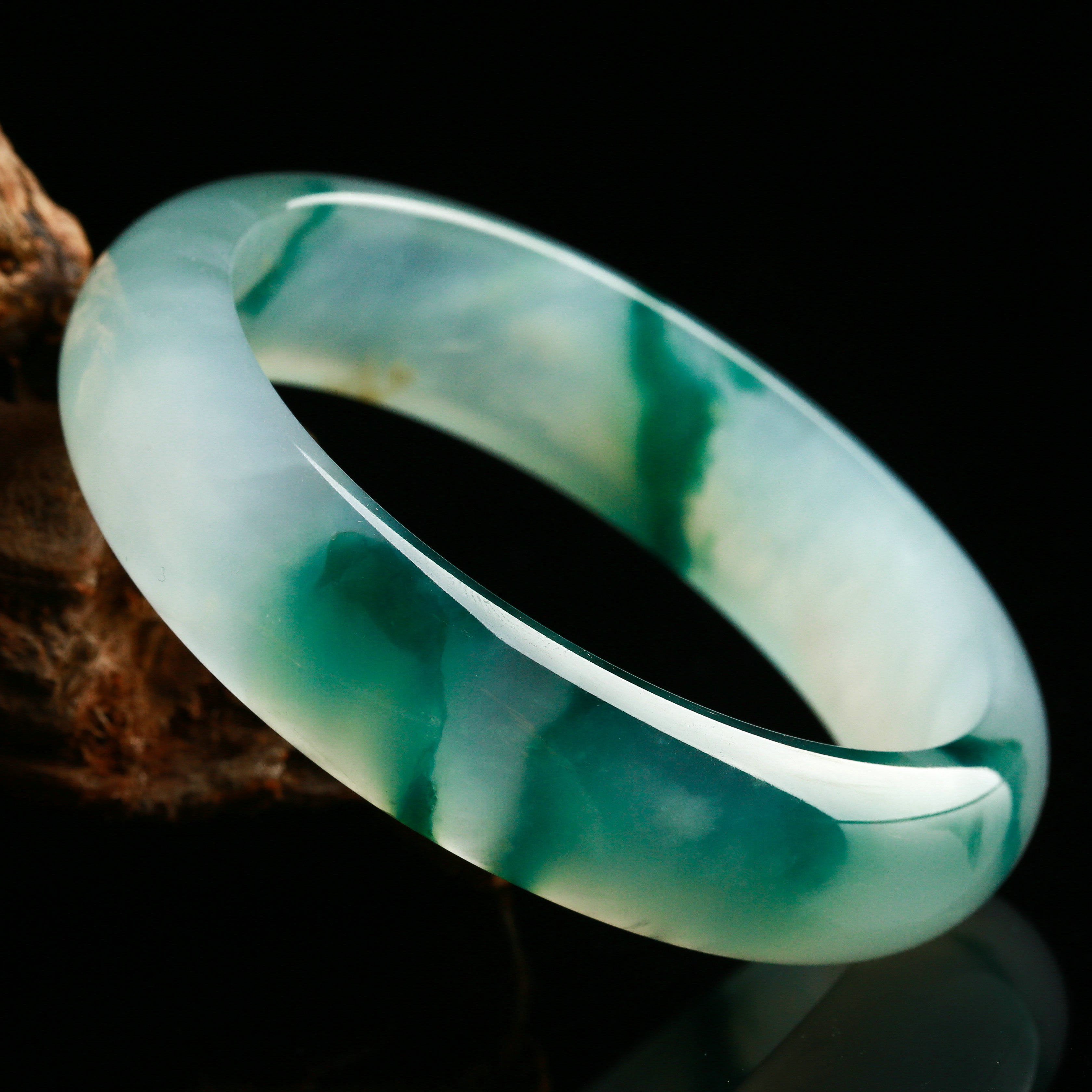 9mm 老坑冰糯种灵动飘花宽版厚装平安镯 67.29g