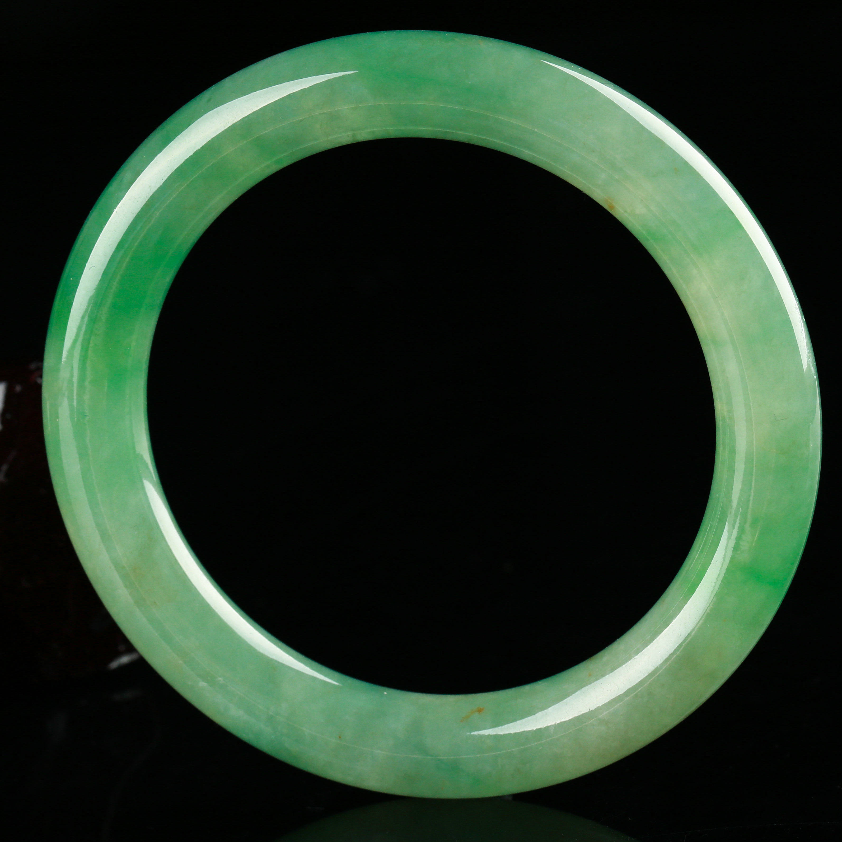 6mm 老坑细糯种温润满绿圆镯 54.34g