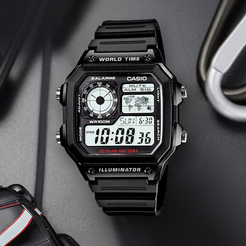 卡西欧casio手表男小方块复古学生运动电子表胡一天同款ae1200