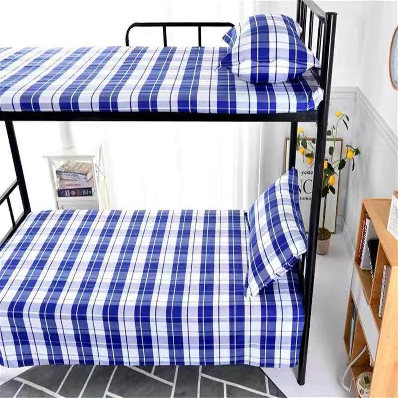 宿舍蓝白格子床单单件单人男蓝色简约条纹褥单子被单大学生寝室用