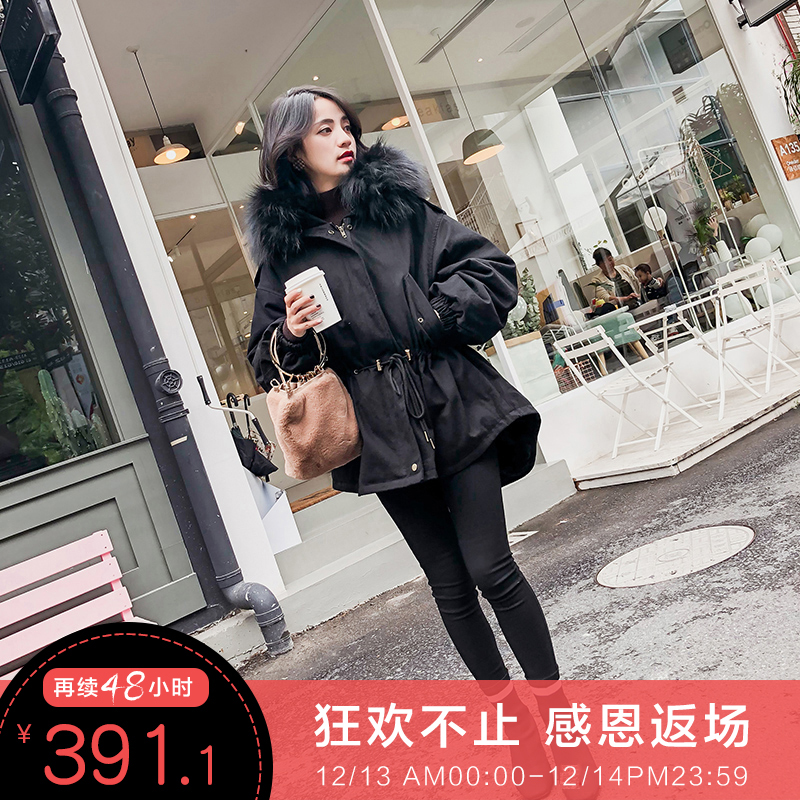 2017冬装新款韩版收腰大毛领棉衣女装冬季中长款工装棉服外套棉袄
