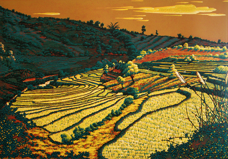 云南普洱绝版木刻 岳松 《热土》