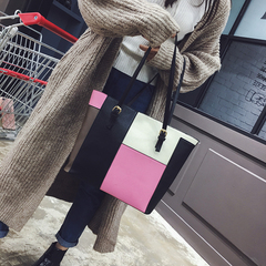 女包新款2016秋冬韩版时尚简约托特包休闲手提包撞色单肩包大包