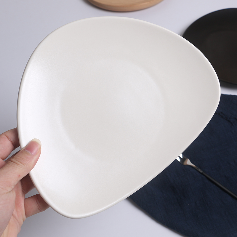 纯白哑光创意陶瓷早餐盘 糕点碟 家用中式菜盘子 高档餐厅 牛排盘