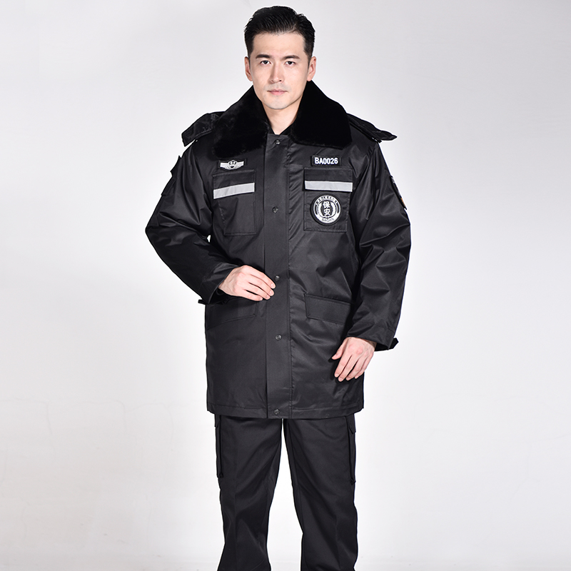 新款保安大衣加长加厚反光条工作服冬装棉服冬季防寒服多功能棉