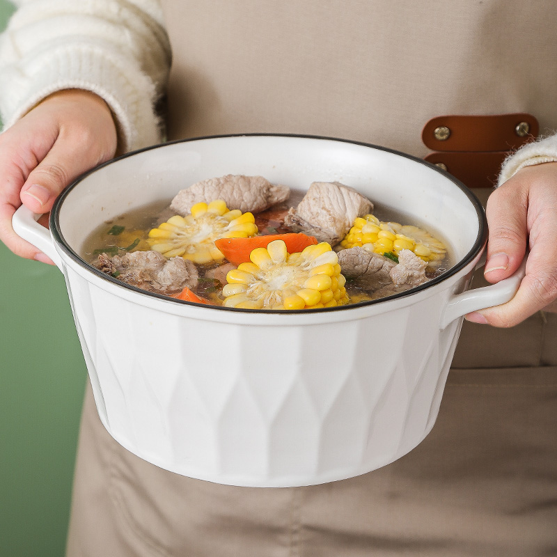 日式双耳汤碗家用2024新款大号盛汤大碗泡面碗8英寸餐具陶瓷汤盆